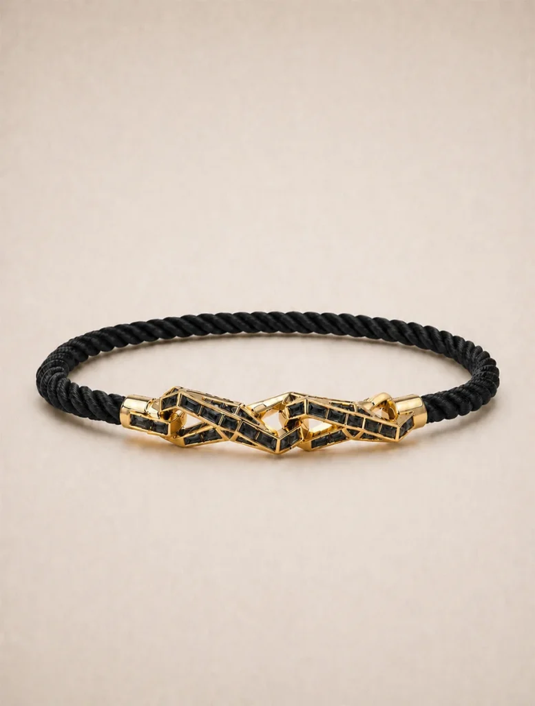 Pulsera de cordón Orion de oro de 18 quilates con piedras preciosas negras