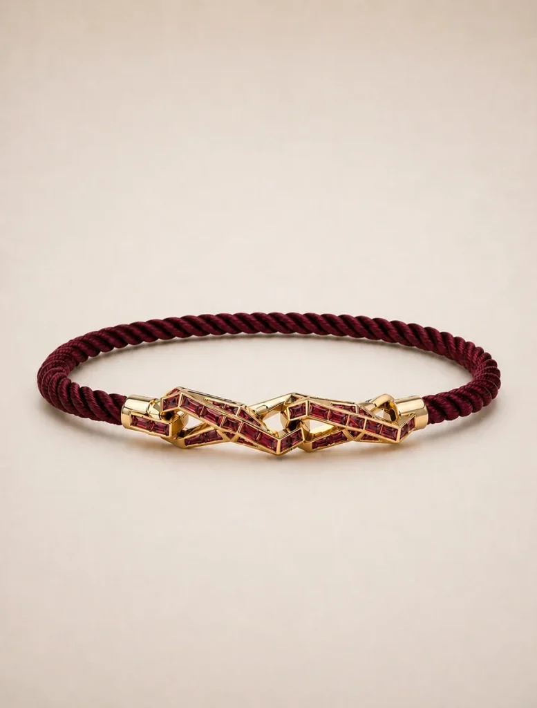 Pulsera de cordón Orión de oro de 18 quilates con piedras preciosas de rubíes rojos