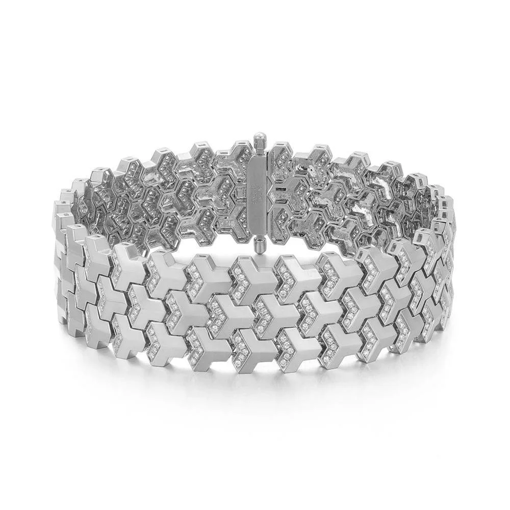 Bracelet de protection en or blanc 18K avec diamants creux