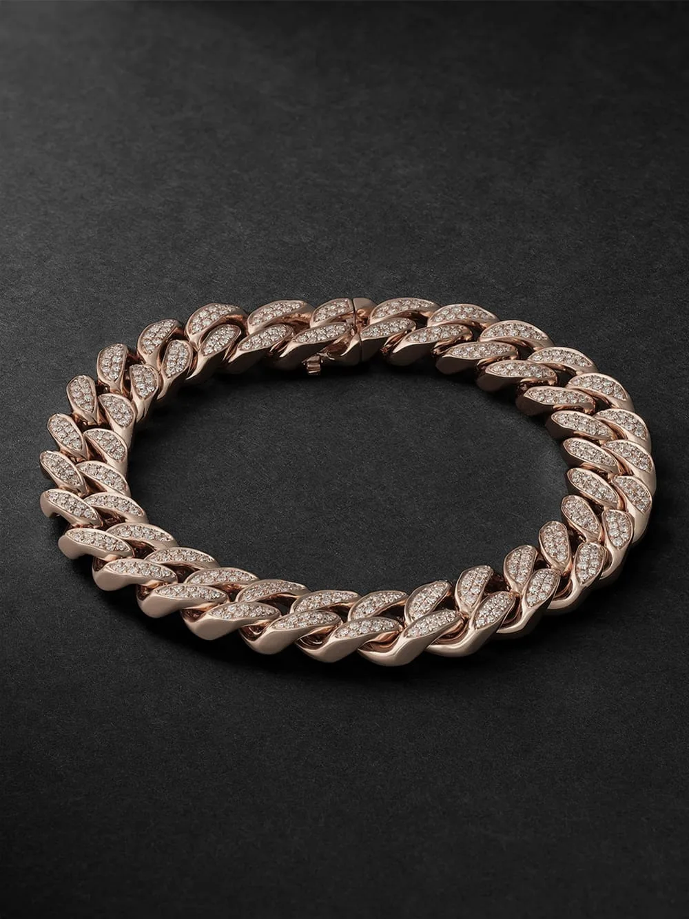 18k rose gold cuban bracelet diamonds full