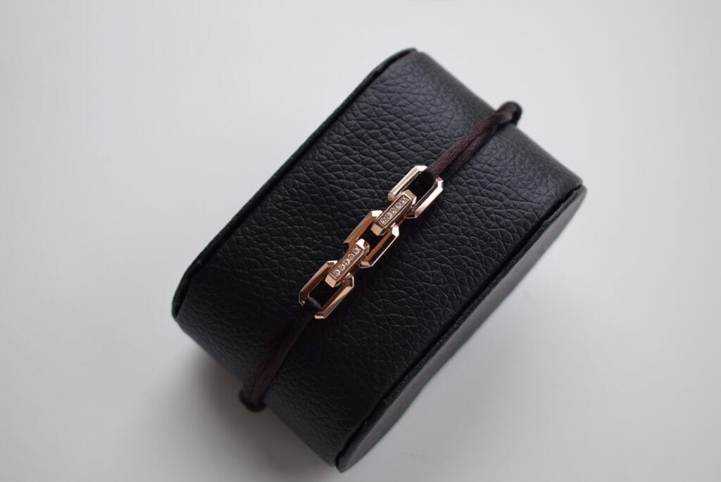 18k rose gold men bracelet with diamonds cord brown