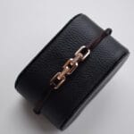 18-karätiges Roségold-Herrenarmband mit Diamanten und braunem Lederband
