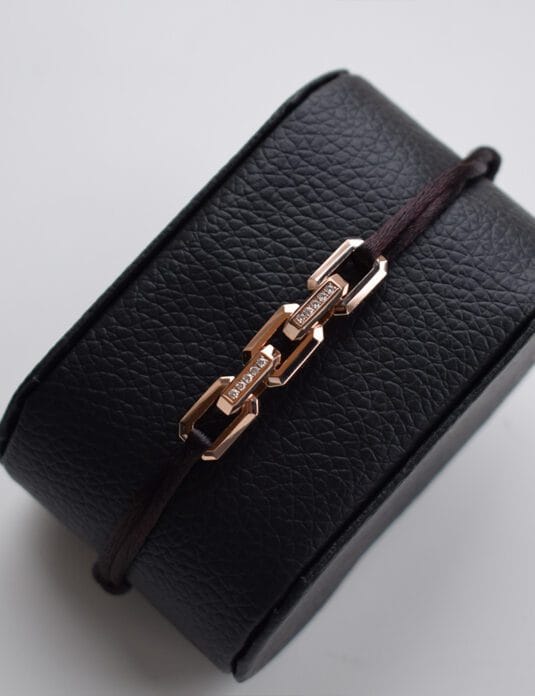 18k rose gold men bracelet with diamonds cord brown