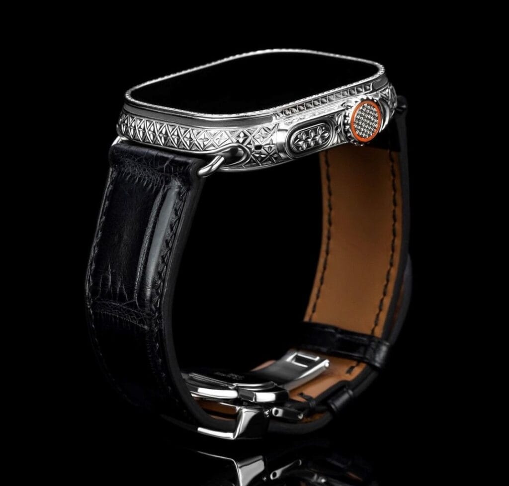 18k white gold apple watch ultra crocodile1