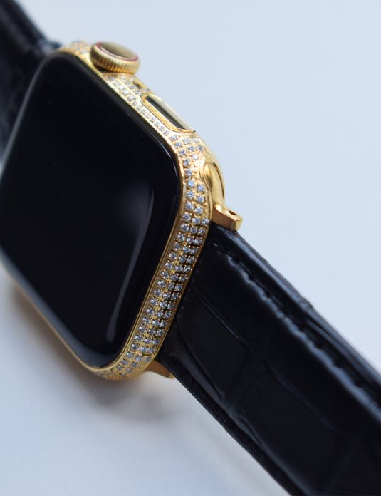 24k gold apple watch 8 with swarovski and black crocodile