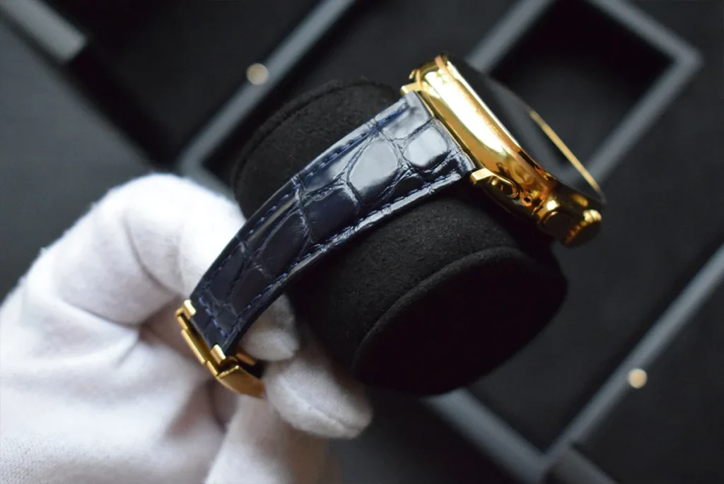 24k Gold Apple Watch Krokodilleder blaues Armband1
