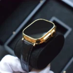 24k Gold Apple Watch Krokodillederarmband mit marineblauem echtem Krokodilleder und vergoldetem Gehäuse