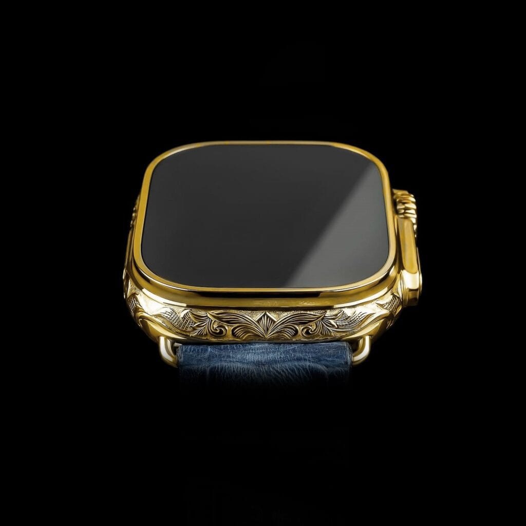24k gold apple watch ultra crocodile BLUE front