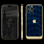 آيفون 14 برو ماكس مخصص بذهب 24 قيراط - تمساح أزرق 1