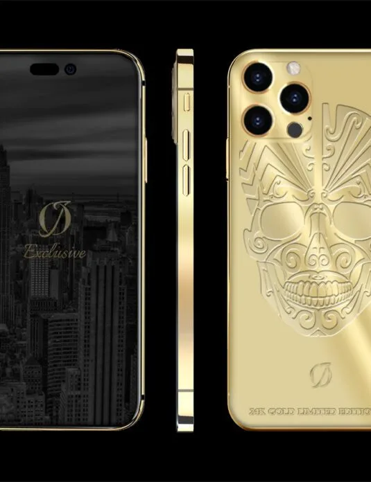 iPhone 14 Pro Max calavera de oro de 24k