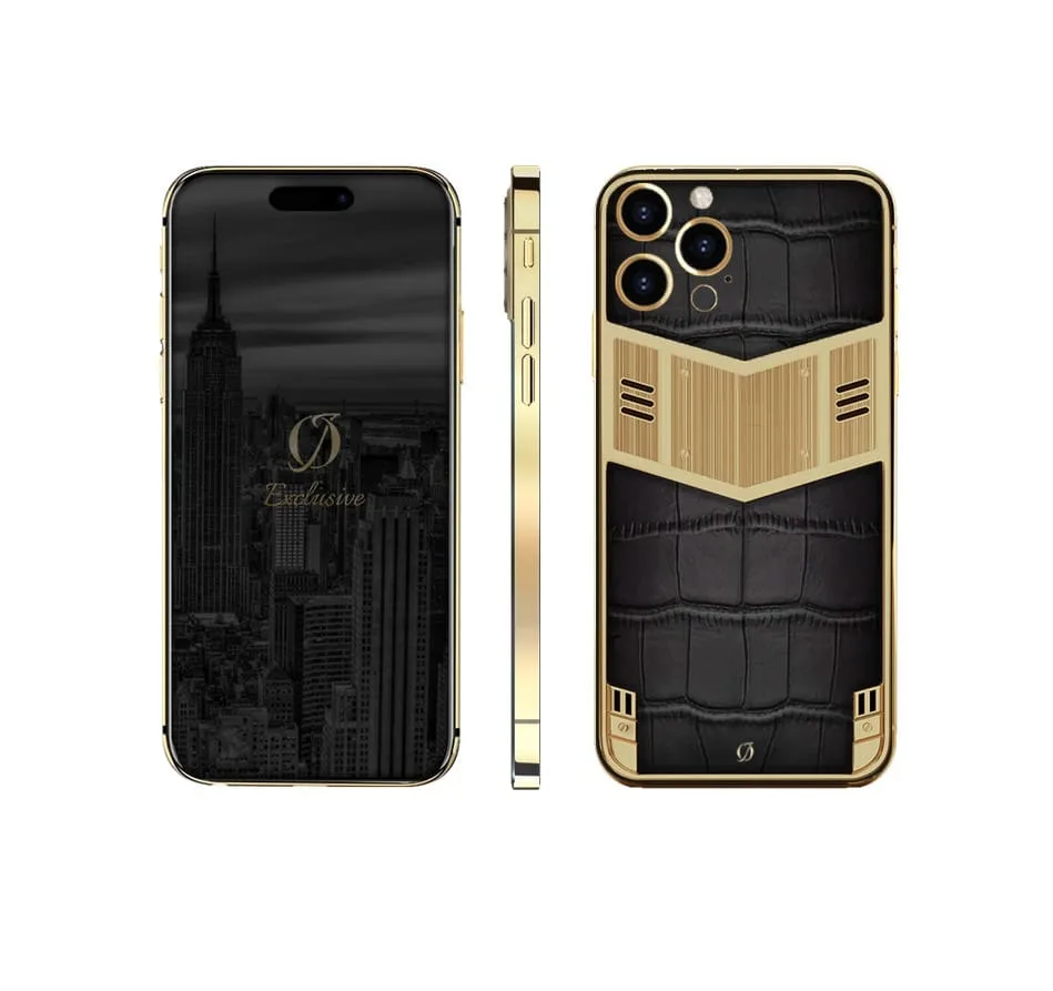 24K Gold iPhone 15 Pro Max Krokodil V Design 24K Gold iPhone 15 Pro Max Krokodil V Design