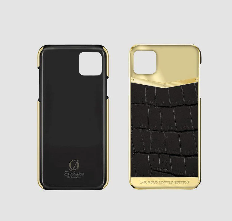 24k gold iphone case 14 pro max black crocodile