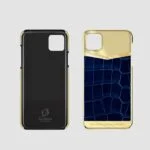 24k gold iphone case 14 pro max blue glossy crocodile