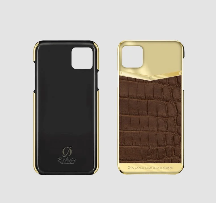 24k gold iphone case 14 pro max brown crocodile