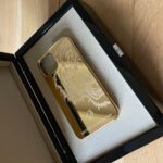 funda de iphone de 24k de oro 14 pro max león grabado1
