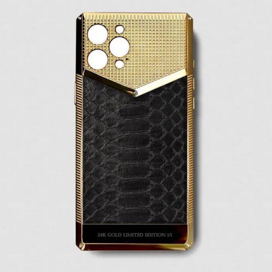 24k gold metal iphone case 14 pro max black python