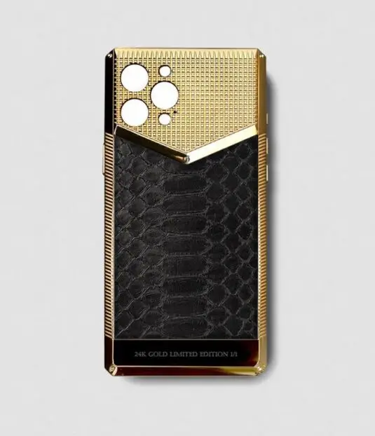 24k gold metal iphone case 14 pro max black python