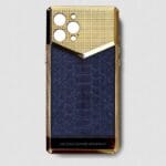 24k gold metal iphone case 14 pro max blue python