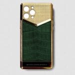 étui iphone en métal 24k or 14 pro max vert crocodile
