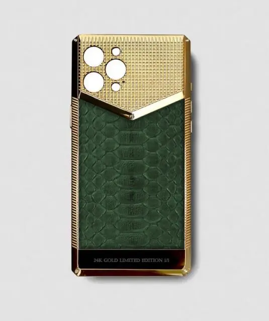 24k gold metal iphone case 14 pro max green python