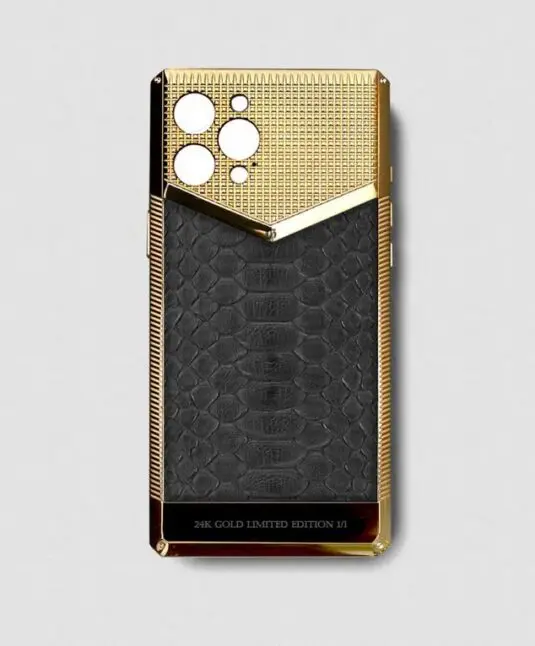 24k gold metal iphone case 14 pro max grey python