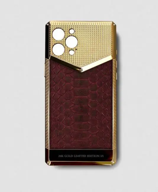 24k gold metal iphone case 14 pro max red python