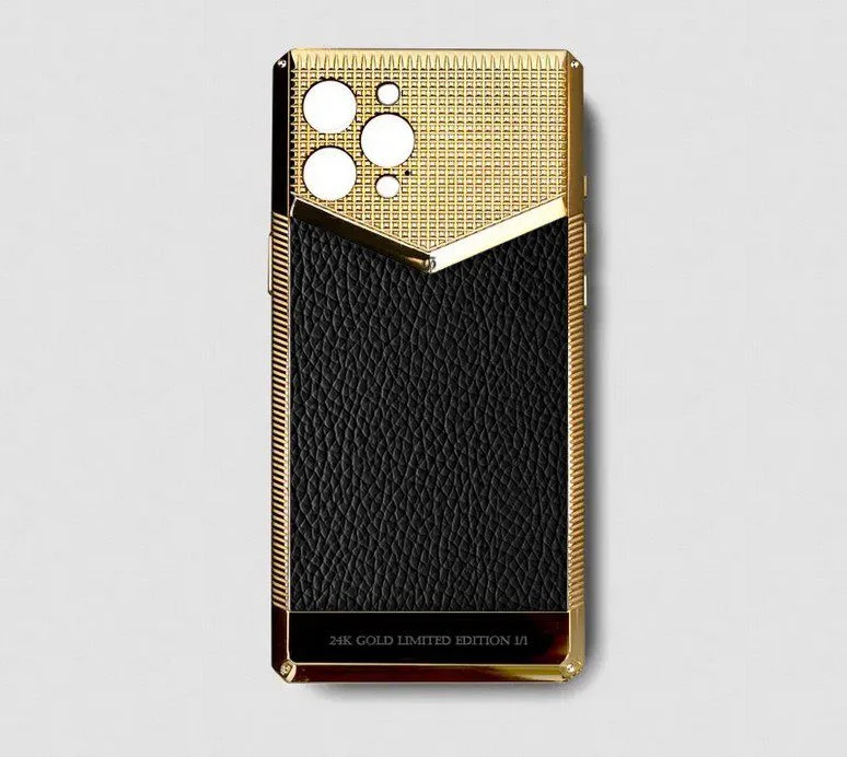 24k gold metal iphone case calfsleather black