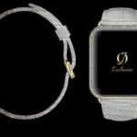 montre apple watch 8 plaquée or 24 carats avec bracelet crocodile blanc et diamants