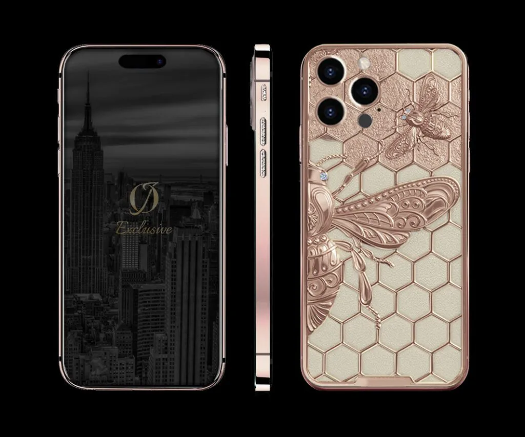 24k rose gold IPHONE 14 PRO MAX BUTTERFLY beige leather