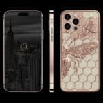 iPhone 14 Pro Max Butterfly in oro rosa 24k pelle beige