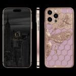 iPhone 14 Pro Max Butterfly in oro rosa 24k pelle rosa