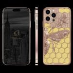 iPhone 14 Pro Max Butterfly in oro rosa 24k pelle gialla