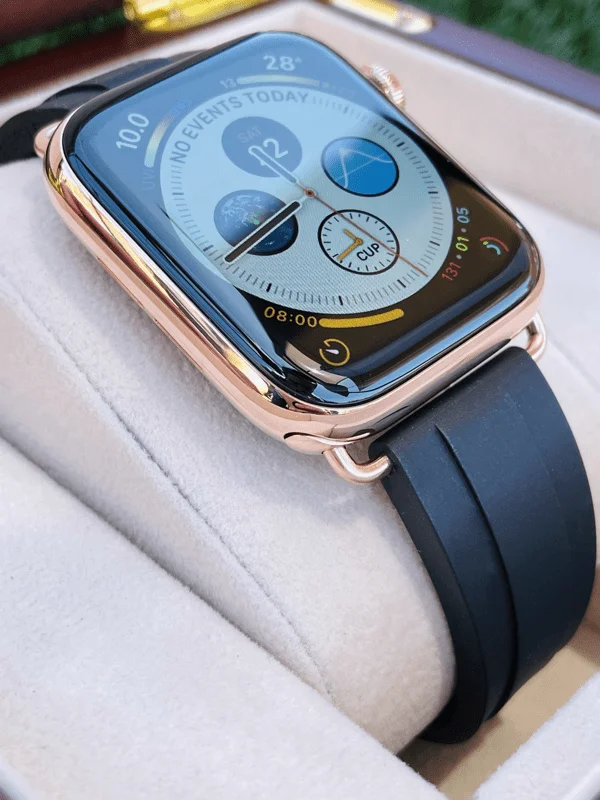 24k rose gold apple watch 7 black strap