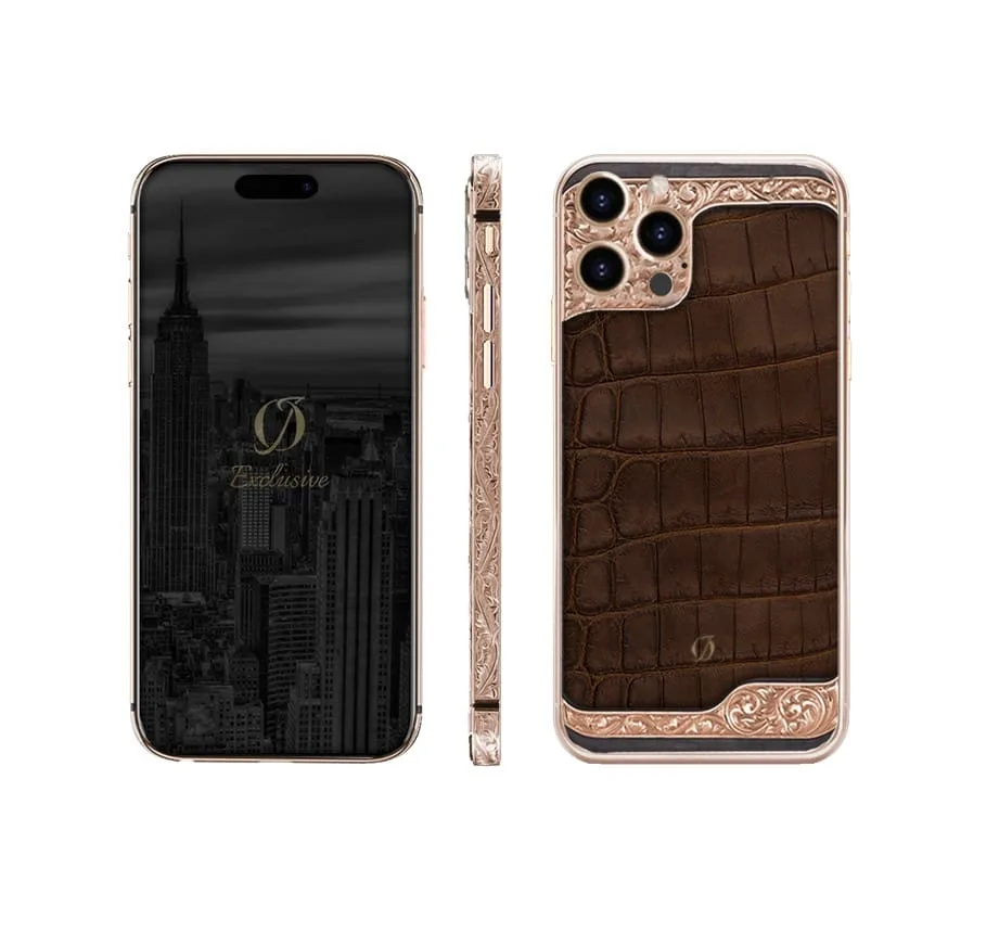 24k rose gold iphone 15 pro max 3d engraving crocodile