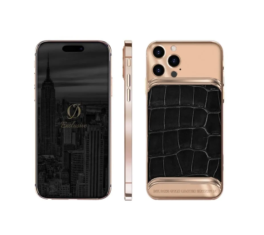 24k Roségold iPhone 15 Pro Max Infinity Krokodilleder