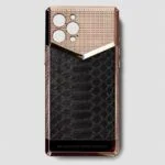 24k rose gold metal iphone case black python