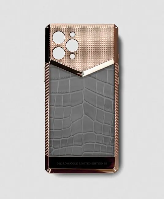 24k rose gold metal iphone case grey crocodile