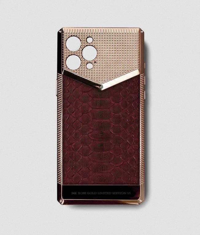 24k rose gold metal iphone case red python