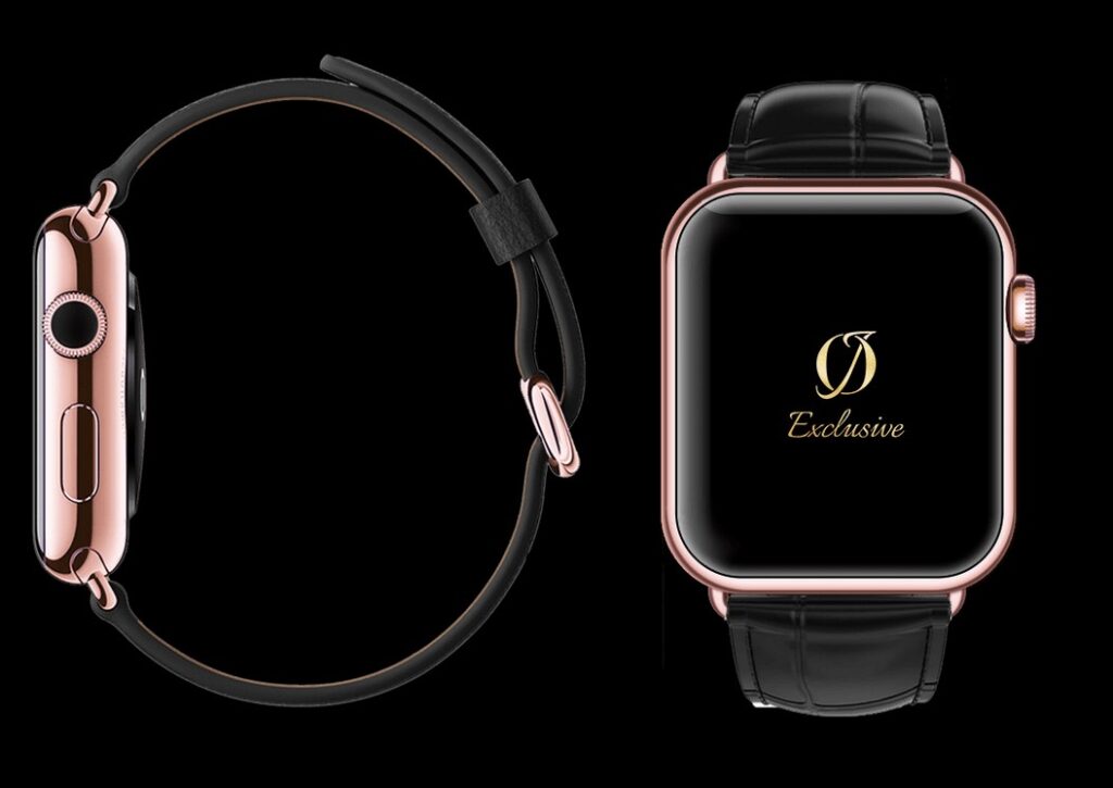 montre apple 8 plaquée or rose 24 carats avec bracelet crocodile noir 1