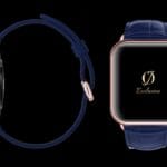 montre apple 8 plaquée or rose 24 carats avec bracelet crocodile bleu 1