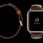 montre apple 8 plaquée or rose 24 carats avec bracelet crocodile marron 1