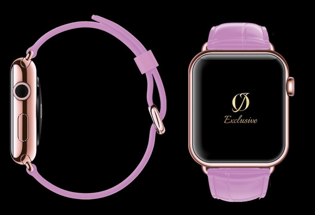 montre apple 8 plaquée or rose 24 carats avec bracelet crocodile rose 1