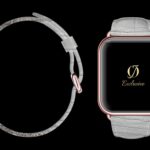 montre apple 8 plaquée or rose 24 carats avec bracelet crocodile blanc 1