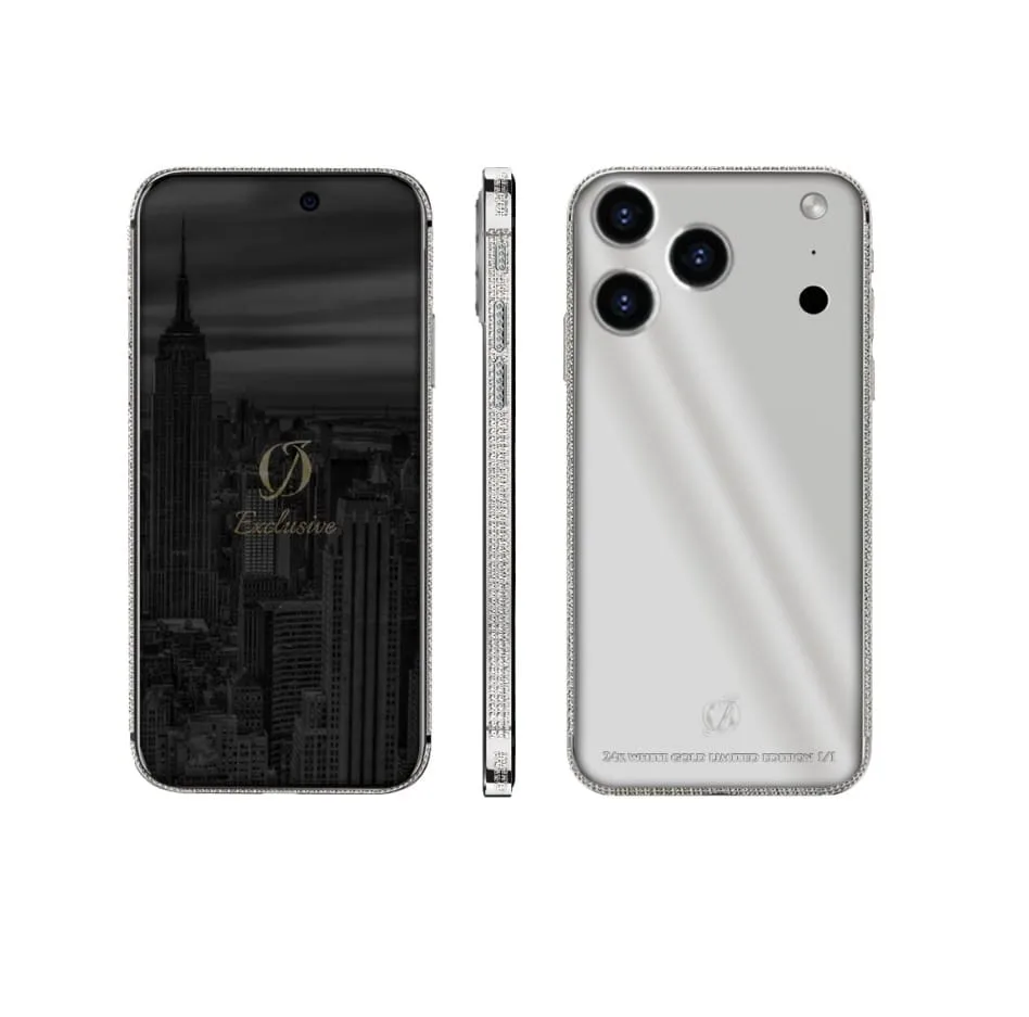 24k white gold iphone 17 pro max diamonds