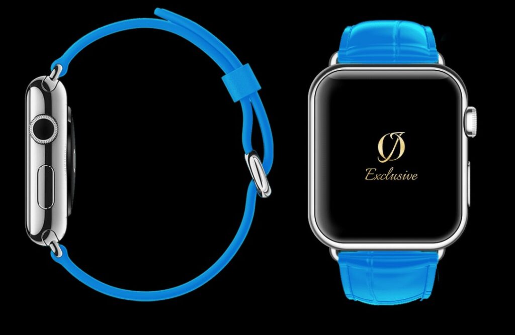 montre apple 8 plaquée or blanc 24 carats avec bracelet crocodile noir 1