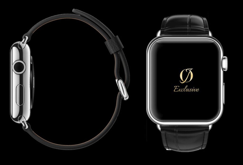 montre apple 8 plaquée or blanc 24 carats avec bracelet crocodile noir1 1