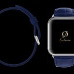 montre apple 8 plaquée or blanc 24 carats avec bracelet crocodile bleu 1