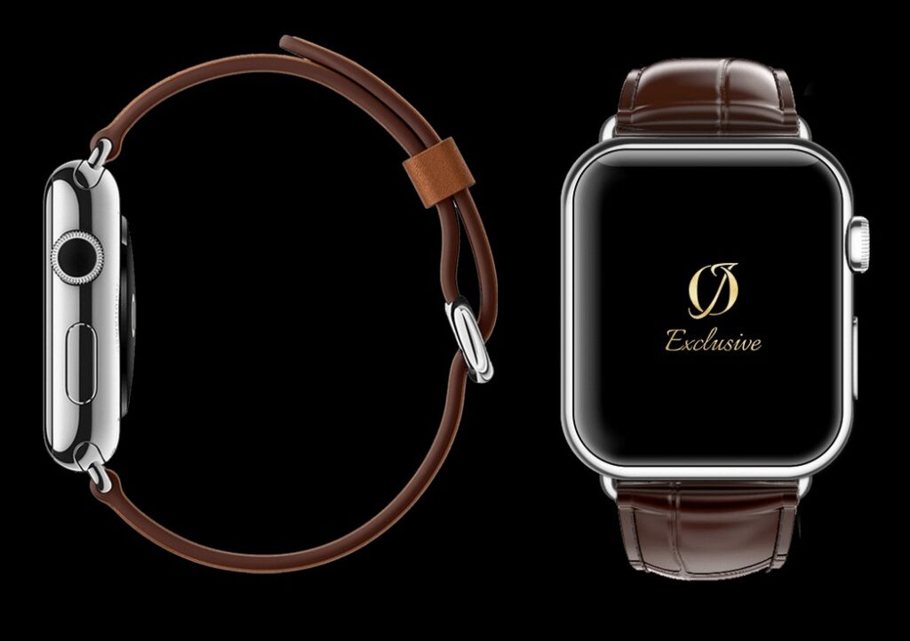 montre apple 8 plaquée or blanc 24 carats avec bracelet crocodile marron 1