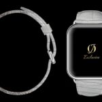 montre apple 8 plaquée or blanc 24 carats avec bracelet crocodile himalayen blanc 1