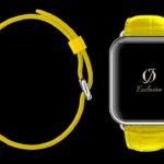 montre apple 8 plaquée or blanc 24 carats avec bracelet crocodile jaune 1